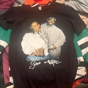 Black Graphic Tee with Selena and Tupac